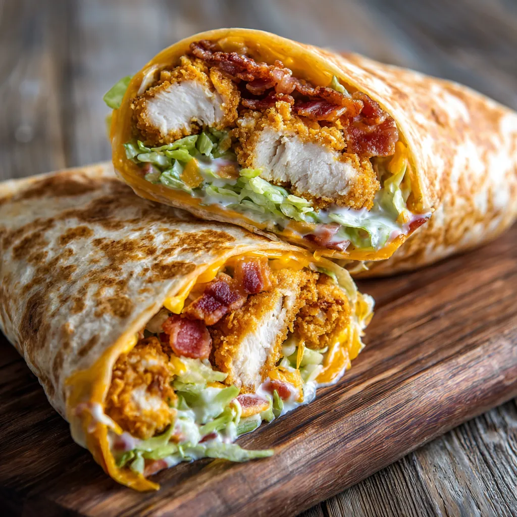 5-Ingredient Crispy Chicken Bacon Ranch Wrap Recipe (25 Min) 8 5-Ingredient Crispy Chicken Bacon Ranch Wrap Recipe (25 Min)